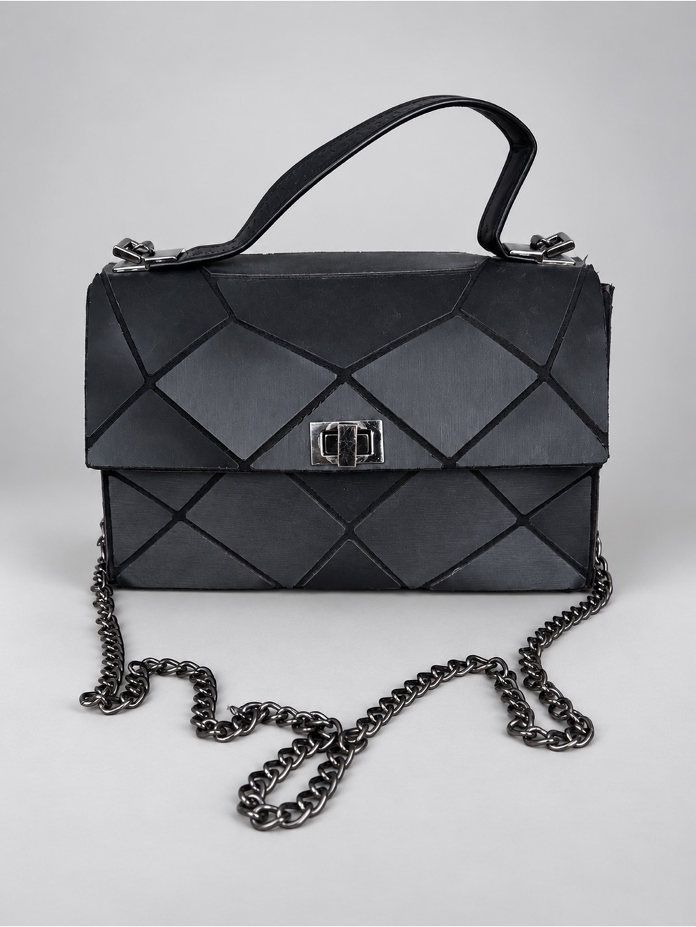 Patrizia Luca Black Geometric Prism Chain Strap Handbag